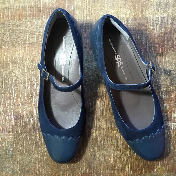 SAS San Antonio Shoes Cate Mary Jane Pump Navy Blue Womens 8 Wide Heel Comfort - Picture 5 of 10